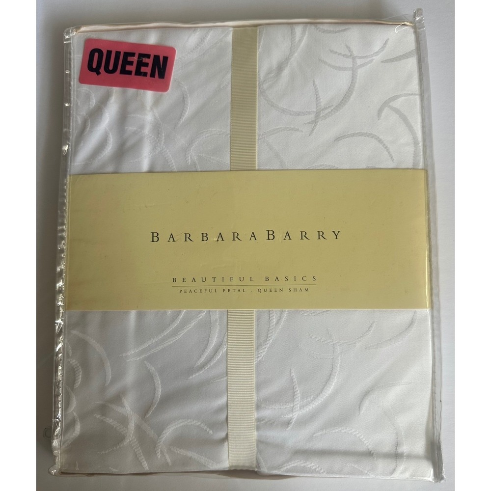 Barbara Barry Peaceful Petal Queen Sham Crisp White Beautiful Cotton New $124